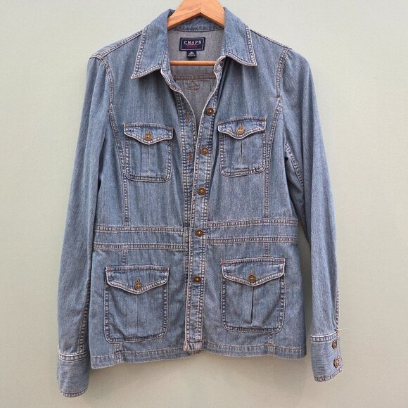 CHAPS DENIM LIGHTWEIGHT JACKET WITH FOUR POCKETS SIZE MEDIUM - Picture 1 of 15